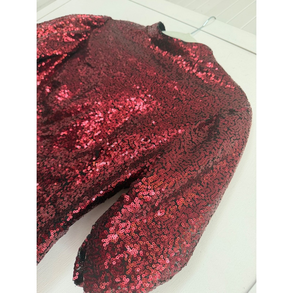 DKRXBurgundy Red Sequin Puff Sleeve Mini Dress Size M Holiday Party NYE Cocktail